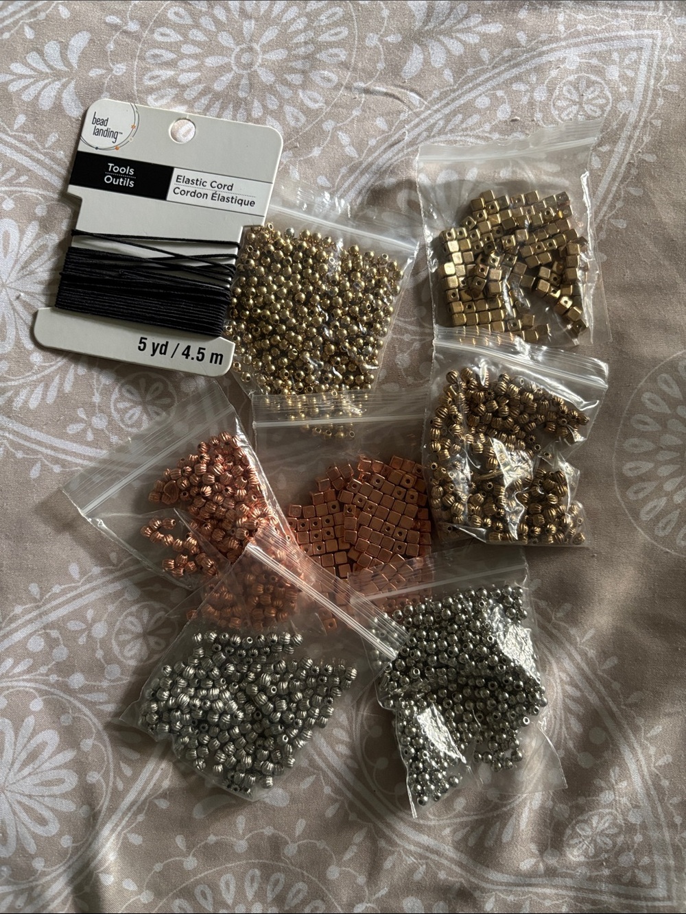 Bead Landing Elastic Cord & Mixed Metal Beads Set
